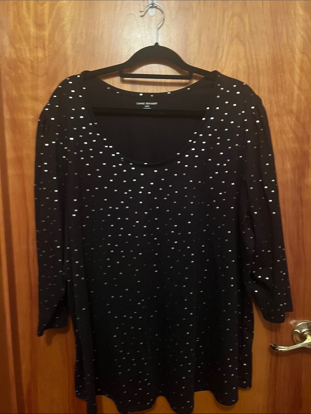 Lane Bryant Black Scoop Neck Polka Dot Tunic